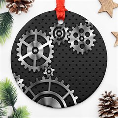 Chain Iron Polka Dot Black Silver Ornament (round)