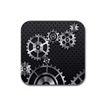 Chain Iron Polka Dot Black Silver Rubber Coaster (Square)  Front