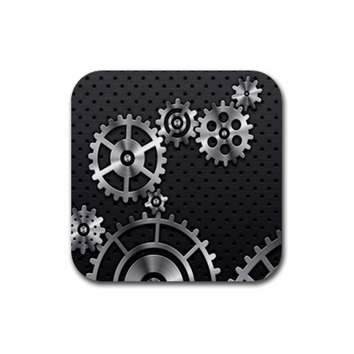 Chain Iron Polka Dot Black Silver Rubber Coaster (Square) 