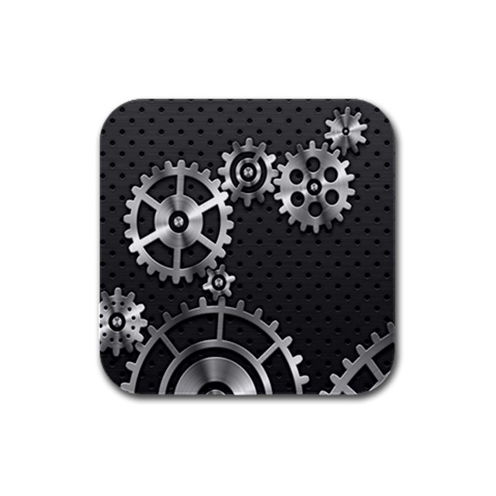 Chain Iron Polka Dot Black Silver Rubber Square Coaster (4 pack) 