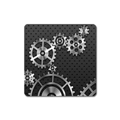 Chain Iron Polka Dot Black Silver Square Magnet by Mariart