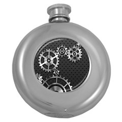 Chain Iron Polka Dot Black Silver Round Hip Flask (5 Oz) by Mariart