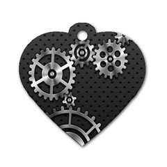 Chain Iron Polka Dot Black Silver Dog Tag Heart (two Sides) by Mariart