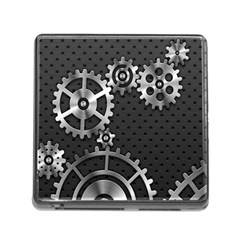 Chain Iron Polka Dot Black Silver Memory Card Reader (square) by Mariart