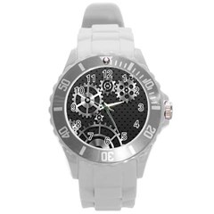 Chain Iron Polka Dot Black Silver Round Plastic Sport Watch (l) by Mariart