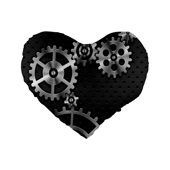 Chain Iron Polka Dot Black Silver Standard 16  Premium Heart Shape Cushions