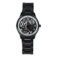 Chain Iron Polka Dot Black Silver Stainless Steel Round Watch by Mariart