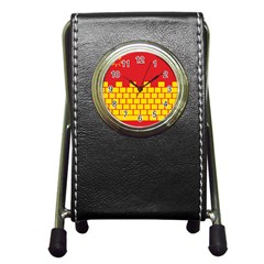 Firewall Bridge Signal Yellow Red Pen Holder Desk Clocks by Mariart