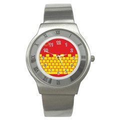 Firewall Bridge Signal Yellow Red Stainless Steel Watch by Mariart