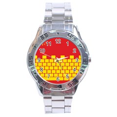 Firewall Bridge Signal Yellow Red Stainless Steel Analogue Watch by Mariart