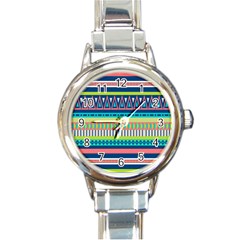 Aztec Triangle Chevron Wave Plaid Circle Color Rainbow Round Italian Charm Watch