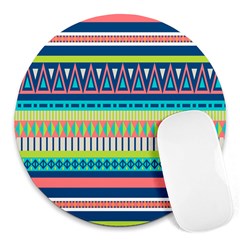 Aztec Triangle Chevron Wave Plaid Circle Color Rainbow Round Mousepads by Mariart