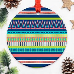 Aztec Triangle Chevron Wave Plaid Circle Color Rainbow Ornament (round) by Mariart