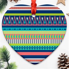 Aztec Triangle Chevron Wave Plaid Circle Color Rainbow Ornament (Heart)