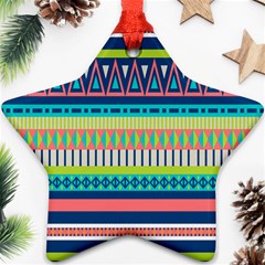 Aztec Triangle Chevron Wave Plaid Circle Color Rainbow Ornament (Star)