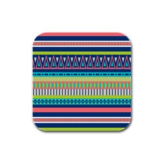 Aztec Triangle Chevron Wave Plaid Circle Color Rainbow Rubber Square Coaster (4 Pack) 