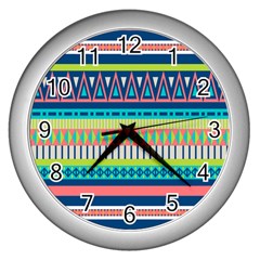 Aztec Triangle Chevron Wave Plaid Circle Color Rainbow Wall Clocks (silver)  by Mariart