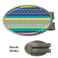 Aztec Triangle Chevron Wave Plaid Circle Color Rainbow Money Clips (oval) 