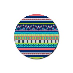 Aztec Triangle Chevron Wave Plaid Circle Color Rainbow Rubber Coaster (Round) 