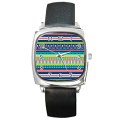 Aztec Triangle Chevron Wave Plaid Circle Color Rainbow Square Metal Watch