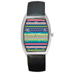 Aztec Triangle Chevron Wave Plaid Circle Color Rainbow Barrel Style Metal Watch