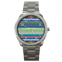 Aztec Triangle Chevron Wave Plaid Circle Color Rainbow Sport Metal Watch