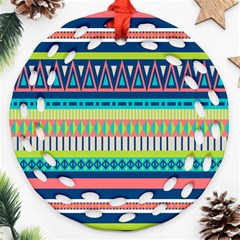 Aztec Triangle Chevron Wave Plaid Circle Color Rainbow Ornament (Round Filigree)