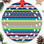 Aztec Triangle Chevron Wave Plaid Circle Color Rainbow Round Filigree Ornament (Two Sides) Front