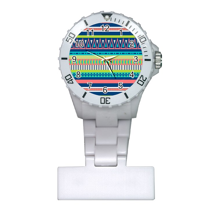 Aztec Triangle Chevron Wave Plaid Circle Color Rainbow Plastic Nurses Watch