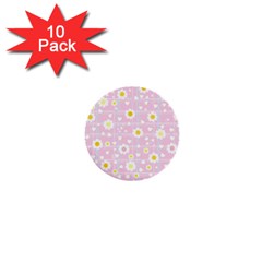 Flower Floral Sunflower Pink Yellow 1  Mini Buttons (10 Pack) 