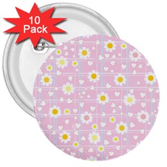 Flower Floral Sunflower Pink Yellow 3  Buttons (10 Pack) 