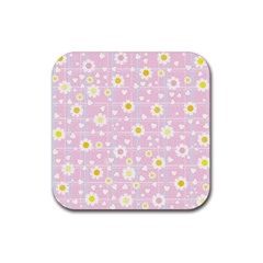 Flower Floral Sunflower Pink Yellow Rubber Coaster (square) 