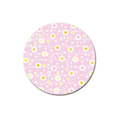 Flower Floral Sunflower Pink Yellow Magnet 3  (round) by Mariart