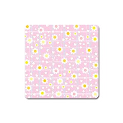 Flower Floral Sunflower Pink Yellow Square Magnet by Mariart