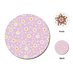 Flower Floral Sunflower Pink Yellow Playing Cards (round)  by Mariart