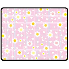 Flower Floral Sunflower Pink Yellow Fleece Blanket (medium)  by Mariart