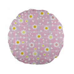 Flower Floral Sunflower Pink Yellow Standard 15  Premium Round Cushions by Mariart