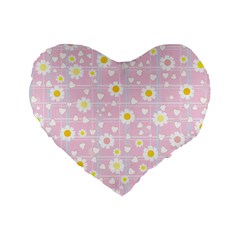 Flower Floral Sunflower Pink Yellow Standard 16  Premium Flano Heart Shape Cushions by Mariart