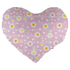 Flower Floral Sunflower Pink Yellow Large 19  Premium Flano Heart Shape Cushions by Mariart