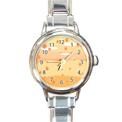 Dragonfly Leaf Orange Round Italian Charm Watch by Mariart