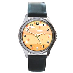 Dragonfly Leaf Orange Round Metal Watch