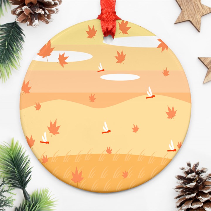 Dragonfly Leaf Orange Ornament (Round)