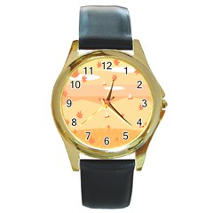 Dragonfly Leaf Orange Round Gold Metal Watch by Mariart