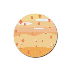 Dragonfly Leaf Orange Rubber Coaster (round)  by Mariart