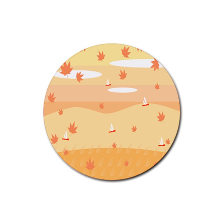 Dragonfly Leaf Orange Rubber Coaster (Round) 