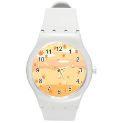 Dragonfly Leaf Orange Round Plastic Sport Watch (m) by Mariart