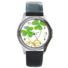 Flower Floralleaf Green Reboon Round Metal Watch by Mariart