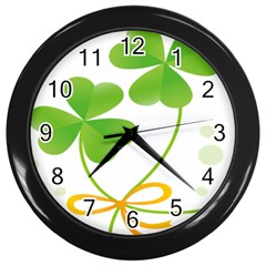 Flower Floralleaf Green Reboon Wall Clocks (black) by Mariart