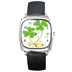 Flower Floralleaf Green Reboon Square Metal Watch by Mariart