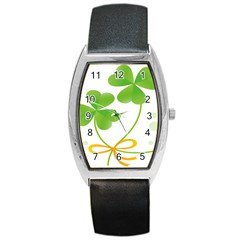 Flower Floralleaf Green Reboon Barrel Style Metal Watch by Mariart